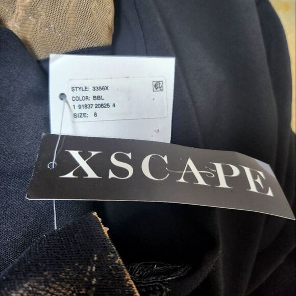 Xscape Lace Embroidered Beaded Evening Gown Dress Black Size 8 New - Picture 9 of 10